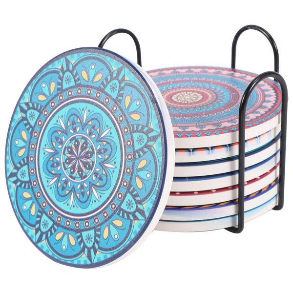 Coasters for Drinks, Absorbent Stone Coasters for Wooden Table 8Piece