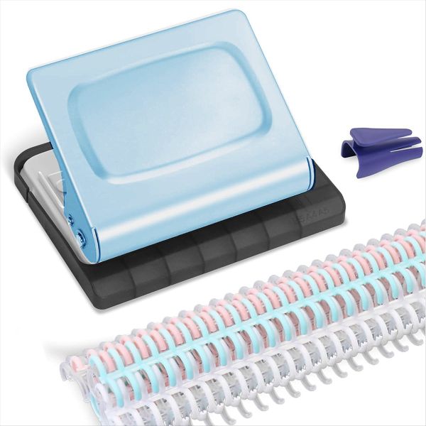 10 Hole Punch Binding Machine for Planners, with 10 Multi-Color Binder Ring