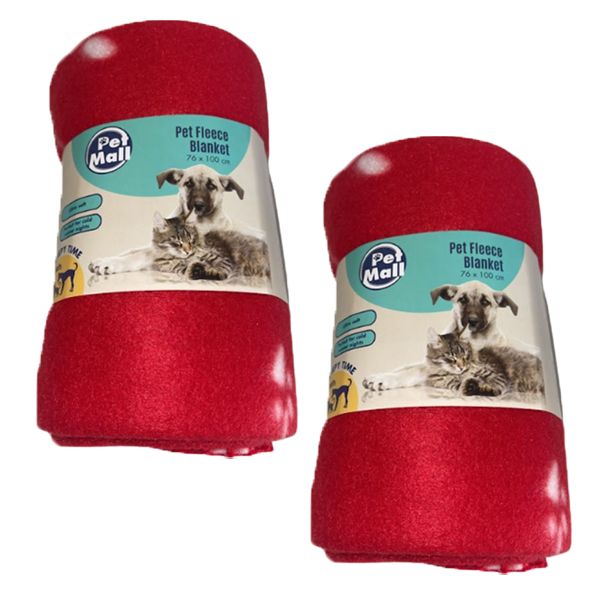 Pet Mall Pet Fleece Blanket Red Paw Print (76 x 100cm) - 2 Pack