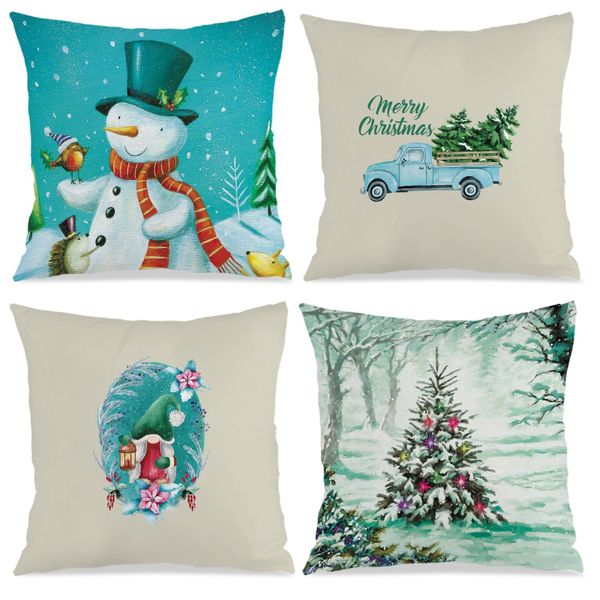 4PCS Snowscape Printed Cushion Cover, 45x45cm Zipper Closure Pillow Case