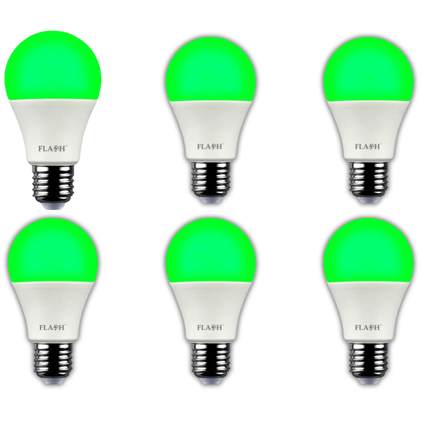 Flash 6W LED Green A60 Bulb E27- 6 Pack