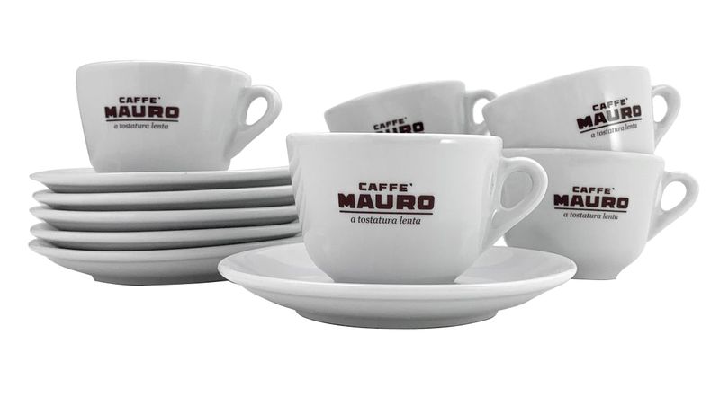 Caffe Mauro Classic Porcelain Cappuccino Cups and Saucers