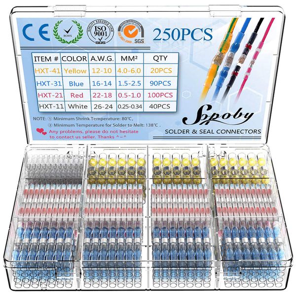 250 Piece Solder Seal Wire Connectors - Heat Shrinkable Wire Terminals