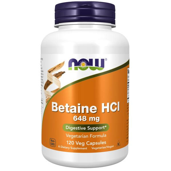 NOW Foods Betaine HCI 648 mg - 120 Veg Capsules