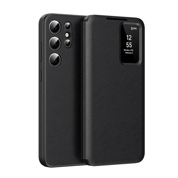 Smart Window Leather Flip Cover Compatible With Samsung Galaxy S23 Ultra