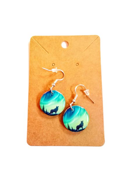 Green Aurora Lights Howling Wolf Earrings Gift