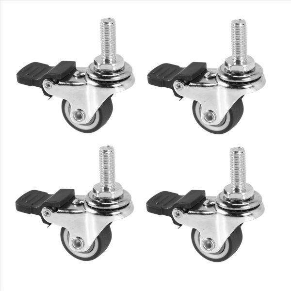 4Pcs Mini Small Casters 1 Inch M8X15Mm Tpe Silent Wheels With Brake Univers