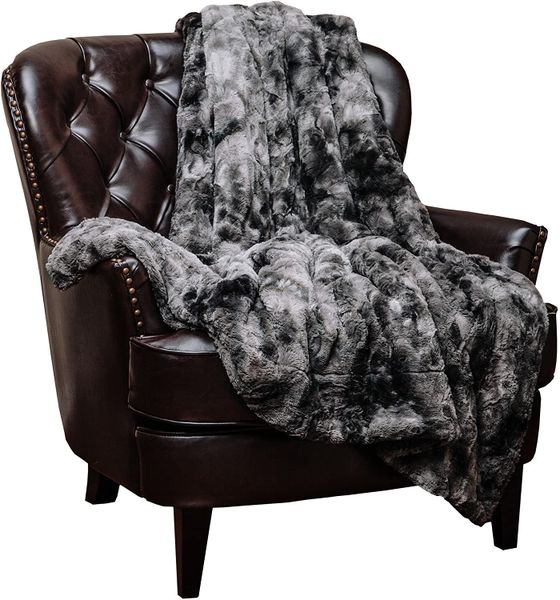 Wonder Trend Faux Fur Luxury Mink Thermal Heat Blanket Throw Dark Grey