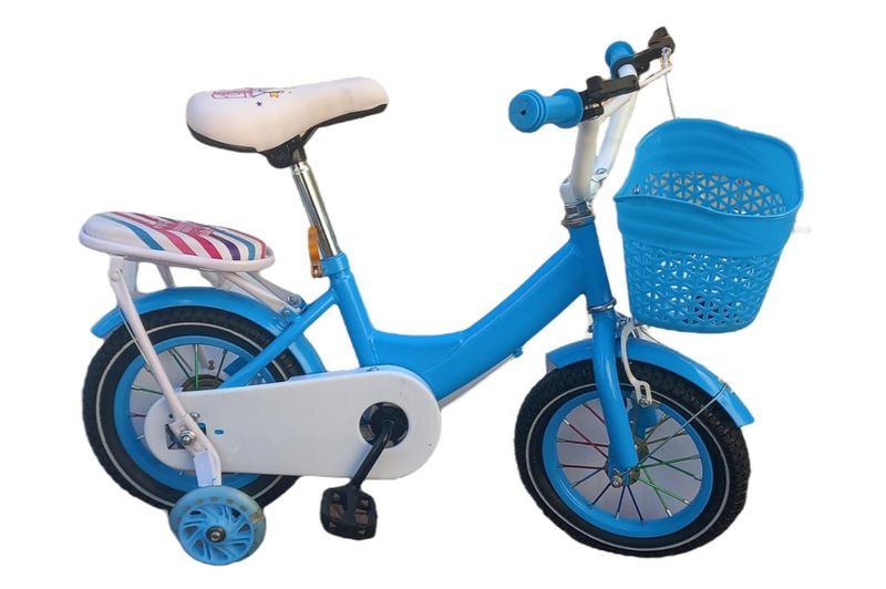 Children's Bicycle with Training Wheels And Basket - Blue With A Star