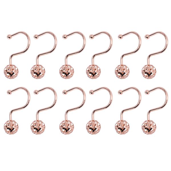 Rose Gold Shower Curtain Hooks Rings Set Of 12 Metal For Bathroom