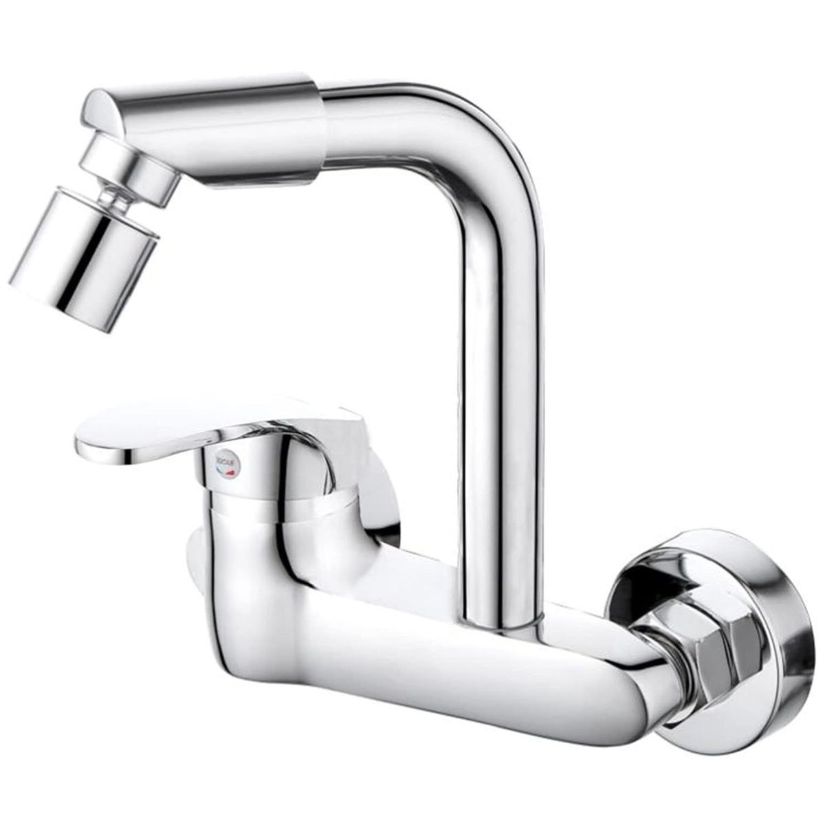 Brass Wall-Mounted Kitchen Faucet - 360 Swivel Spout with Hot / Cold Water