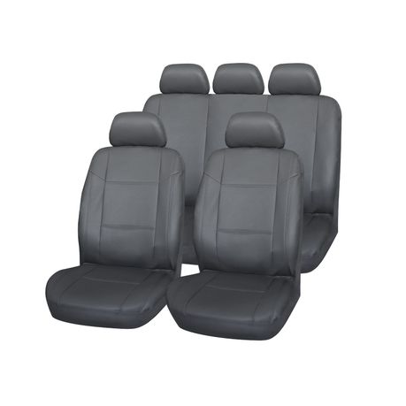 ACA Leatherette Car Seat Cover Set 9 Piece Grey Image