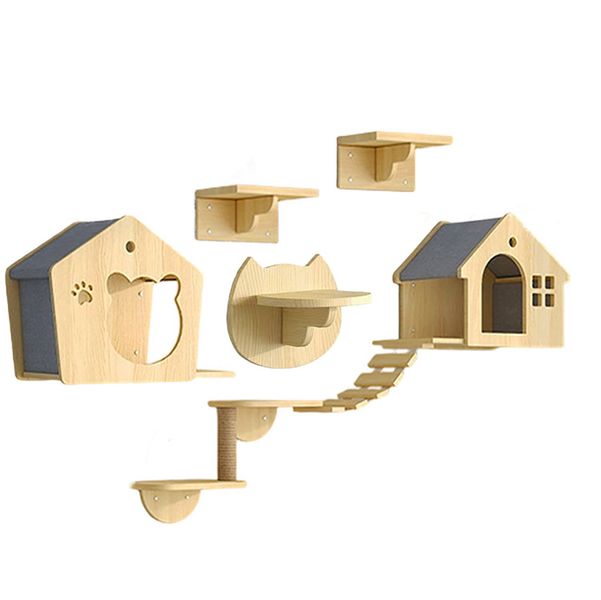 Cat Wall Furniture Cat Wall Shelves Wall-Mounted Climbing Shelves Set of 7