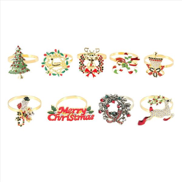 9 Pieces Christmas Napkin Rings Set Metal Christmas Napkin Holder
