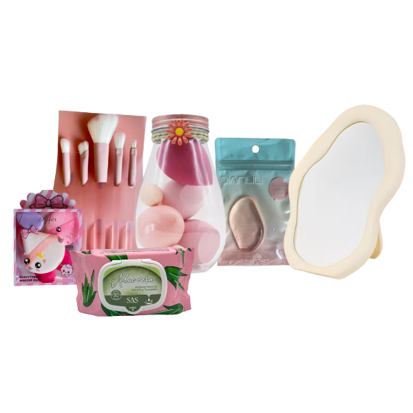 Complete Makeup Tools &amp; Sponge Kit With Mirror &amp; Makeup Remover Wipes Set