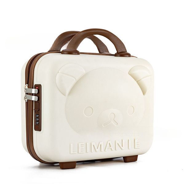 Cute Bear Embossed Hard Shell Vanity Case - White/Brown, 1 Piece