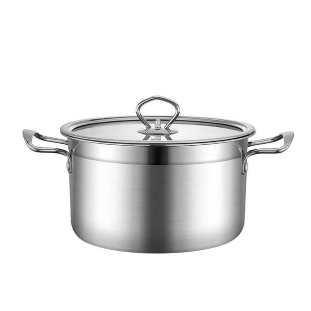 20cm Stainless Steel Cooking Pot with Glass Lid and Double Handles ...