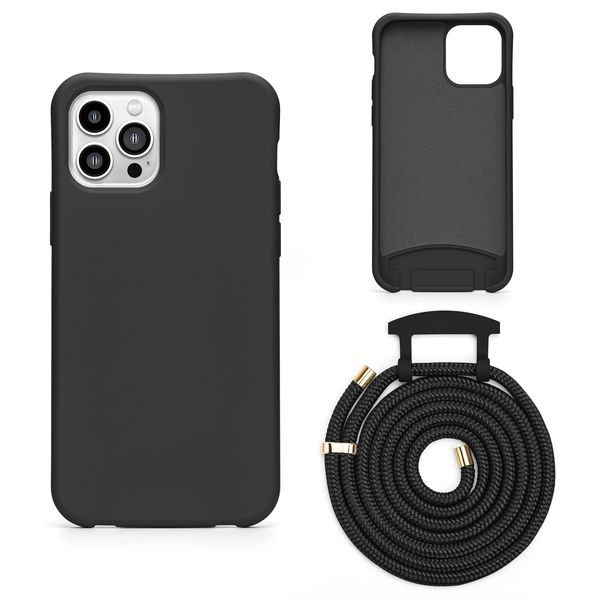 Black Cover with Detachable Black Rope Crossbody Lanyard Compatible with iPhone