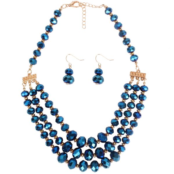 Blue Glass Beaded Necklace and Earring Set (RN-10185-BLUE)