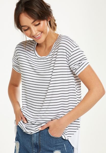Women's Cotton On Elbow Sleeve Top - Celo Stripe White/Black