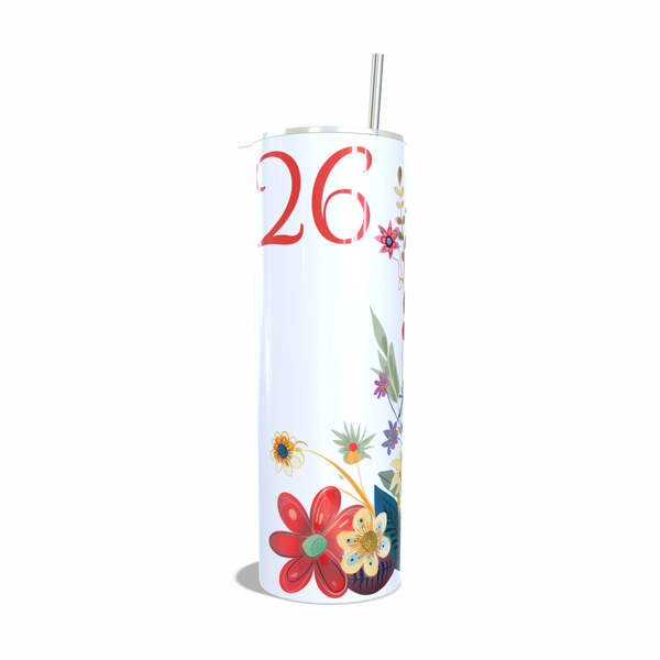 Beautiful 26th Birthday Flower Skinny Tumbler