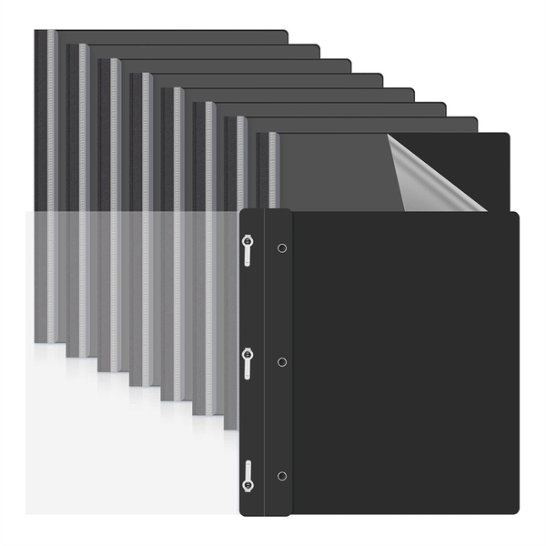 10 Pack Report Covers with 3 Prongs Fasteners with Black Back Covers