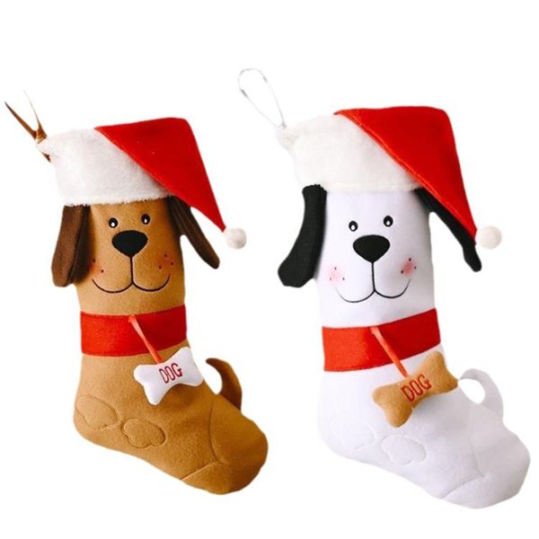 2 Pcs Christmas Stockings Dog Face Shape Hanging Pet Socks