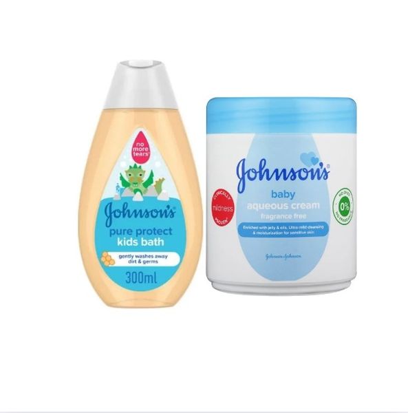 Johnson's Pure Protect Baby Bath 300ml and Aqueous Cream 500ml