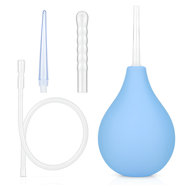 BumBuddy Enema Bulb Syringe Douche Kit with 3 Bendable Silicone Nozzles
