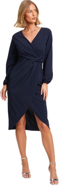 Quiz - Ladies Navy Knot Front Wrap Midi Dress