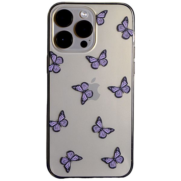 Clear - Phone Case with Purple Butterfly Print - Iphone 14 Pro Max