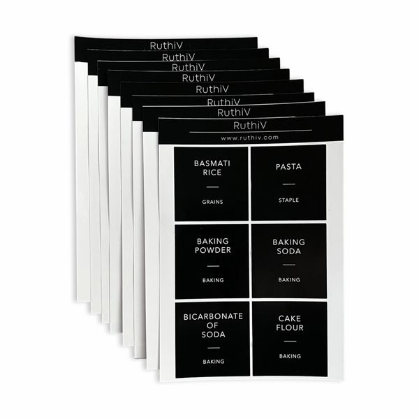Pantry Kitchen Label Stickers Set of 48 -Black