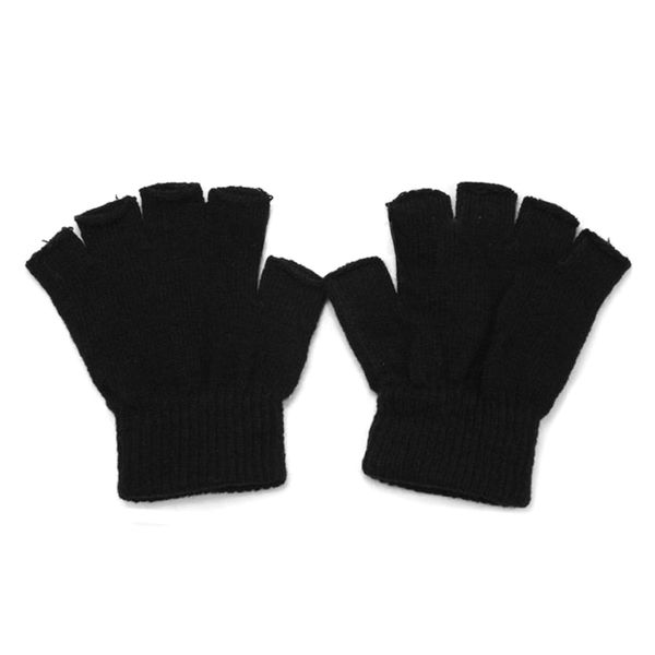 Half Finger Gloves Plain Knitted Fingerless Winter Warm Mittens