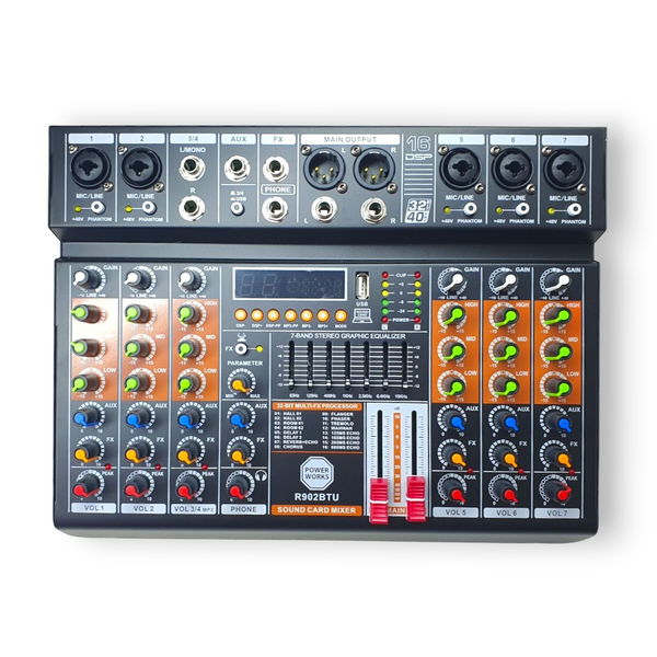 Powerworks R902BTU -7 Channel Mixer with Bluetooth and USB