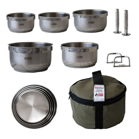 Desert Wolf Heavy Duty Stainless Steel Camping Pot Set - 15-piece Image