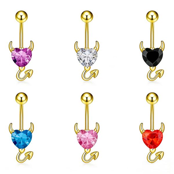 Belly Button Ring Devil's Horn Cubic Zirconia Navel Body Piercing - 6 Piece