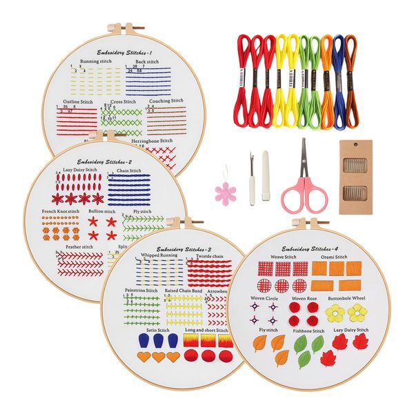 4-Pack Embroidery Kit For Beginners To Practice With Multiple Accessories