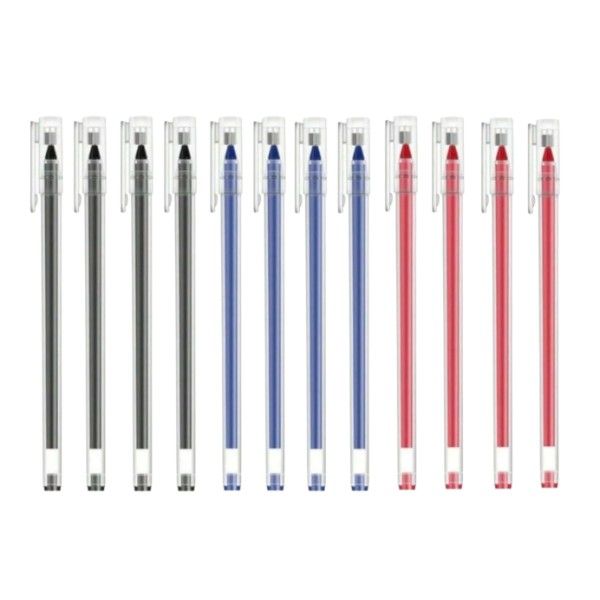 12Pcs Transparent Barrel Gel Pen Set - Red, Blue, Black