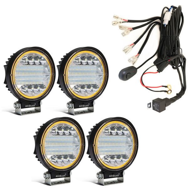 4x Off-Road 4x4 Spotlight 4.5" Angel Aperture + 4 Terminal Relay Wiring Kit
