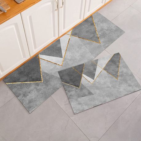 2 Pieces Black and Gold Kitchen Runner Mats Non-slip Geometric Kitchen Rug  Set