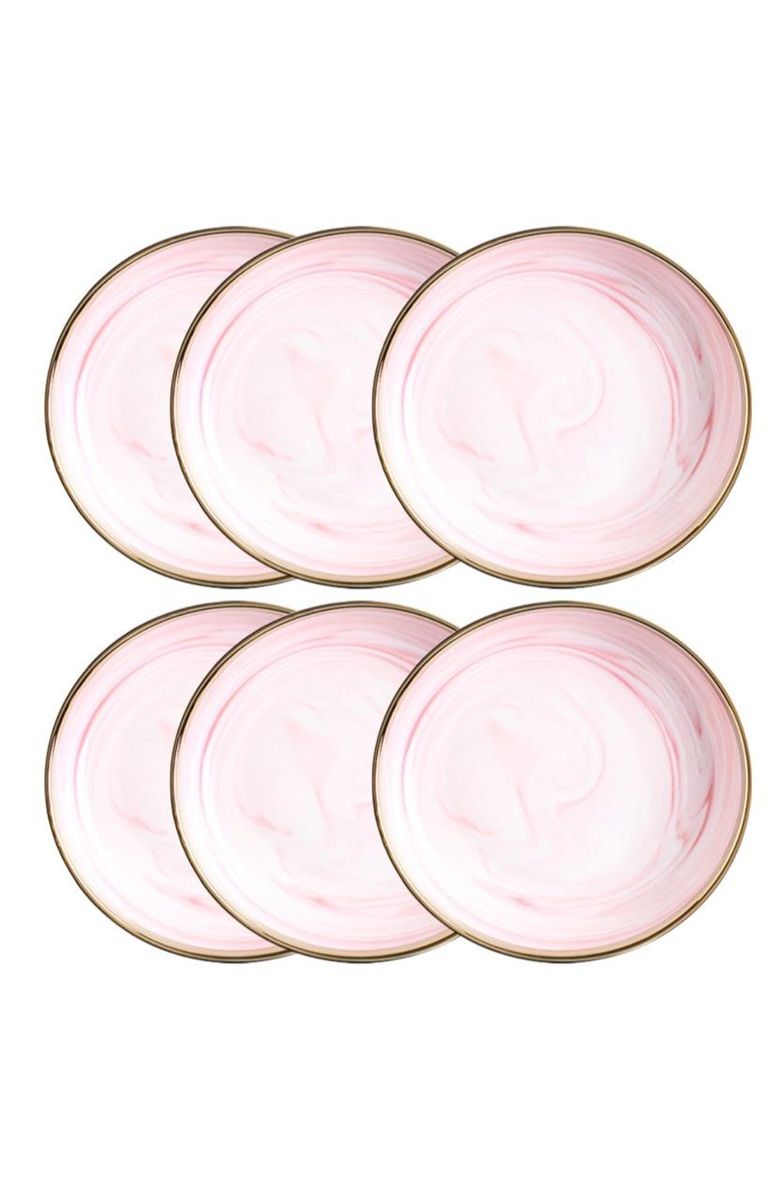 Premium Quality Porcelain Dish Pink Dinnerware and Golden Rim 26cm