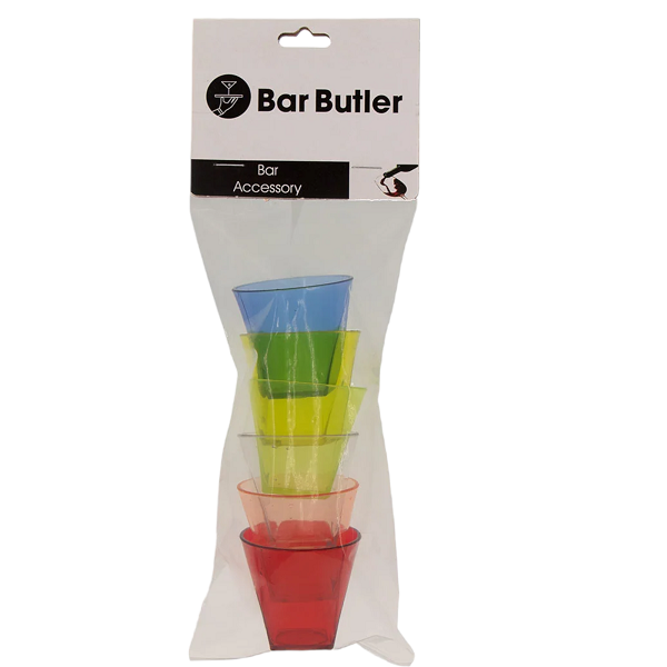 Bar Butler - Set Of 6 Plastic Coloured Hexagonal Shot Glasses (Pack Of 10)