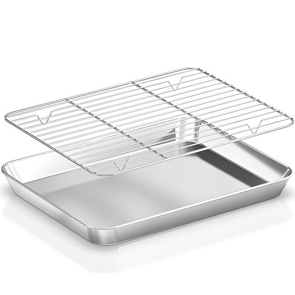 Baking Sheet &amp; Rack Set Metal Tray Baking Pan with Wire Cooling Rack - 2 Piece