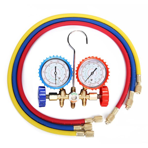 3 Way Manifold Gauge Set With 3 Tubes Air Conditioning Line Repair Tools