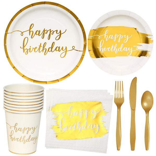 Gold Lettered Birthday Party Tableware - 16 Guests