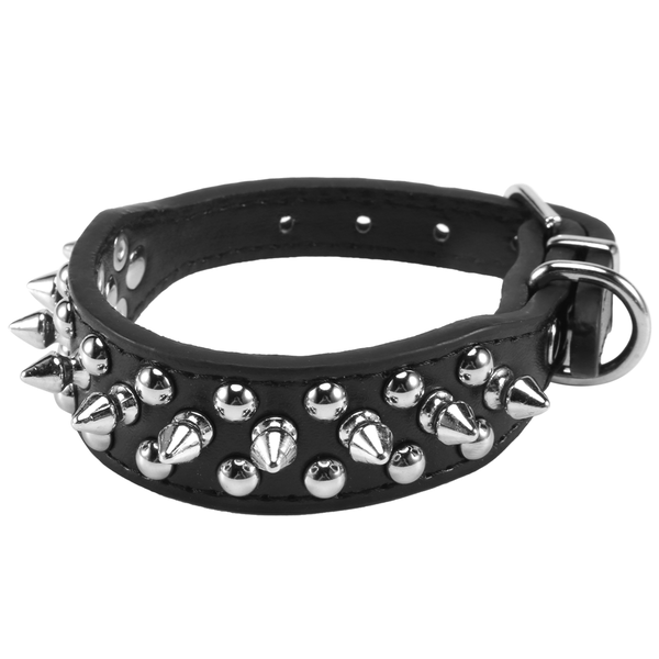 Leather Spiked Studded Dog Collar 1 Inch Wide for Small/X-Small Breeds and