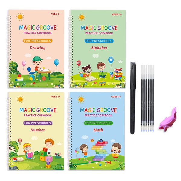4PCS Reusable Magic Practice Copybook with Pen for Kids Handwriting Aid