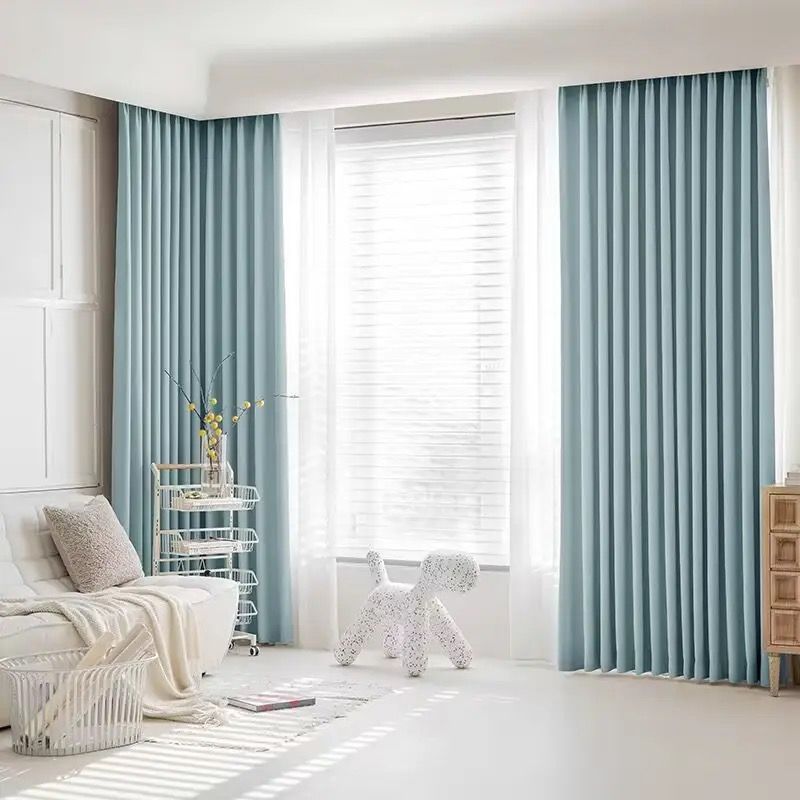 Readymade Metallic Linen Sixth String Taped Curtains Turquoise Blue