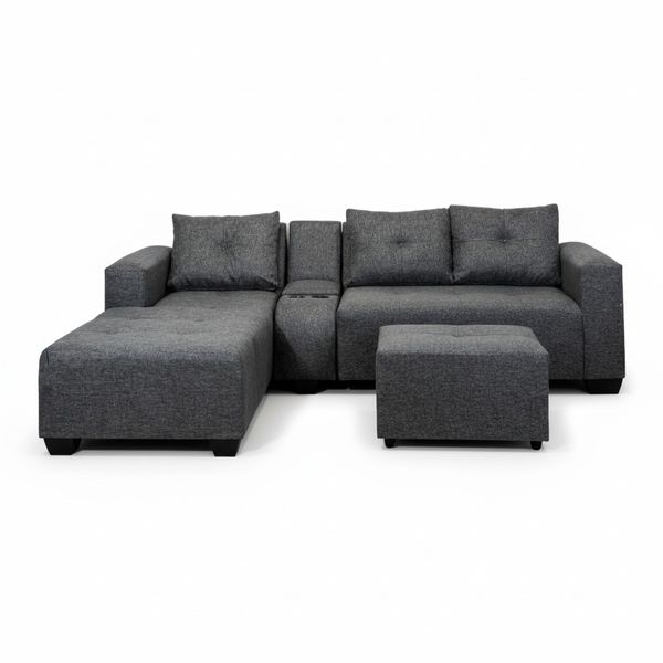 Room Studio Chelsea Corner Couch &amp; Ottoman Set with Integrated Cupholders