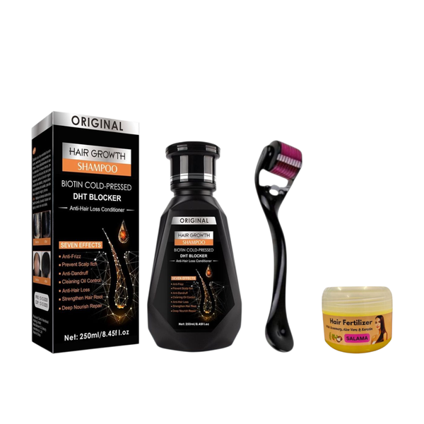 Original Biotin Oil Hair Care Set with Shampoo, Derma Roller &amp; Fertilizer